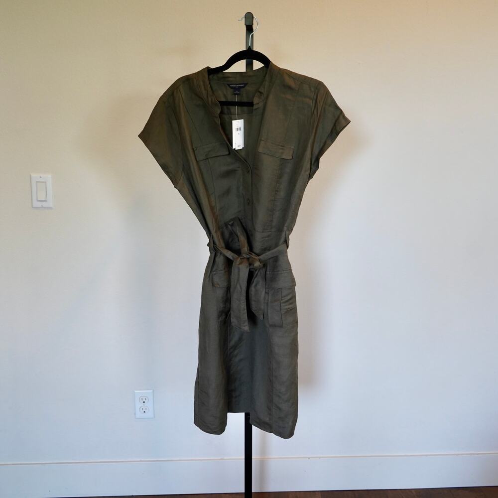 NEW Banana Republic Sleeveless Front Tie Midi Dress Green Womens Size 14